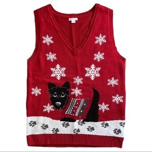 🌺 Xhiliration Christmas Festive Dog Red Sweater Vest Size L Jrs